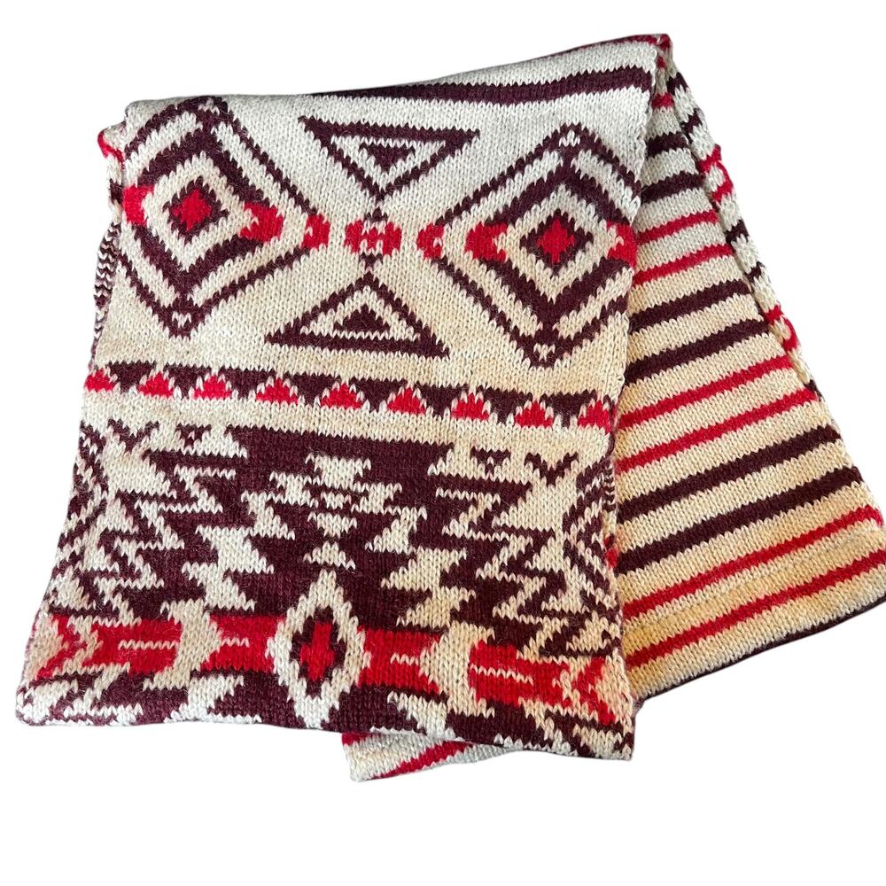 Hollister Co Infinity Scarf Burgundy Cream Red Tribal Knit Boho Y2K